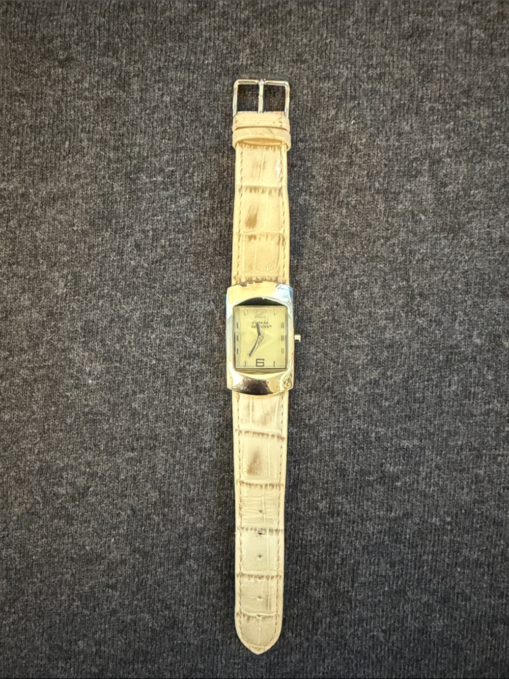 Silpada Silver-Tone Rectangular Watch with Cream Leather Distressed Strap